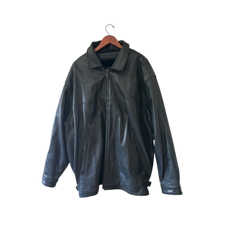 Rare Max USA Men 4X Vintage Genuine Black Leather Jacket 90s Hip Hop Zip Liner